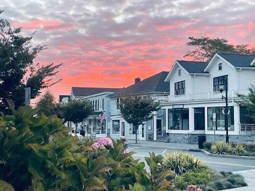 Westhampton Beach village Main Street at sunset
